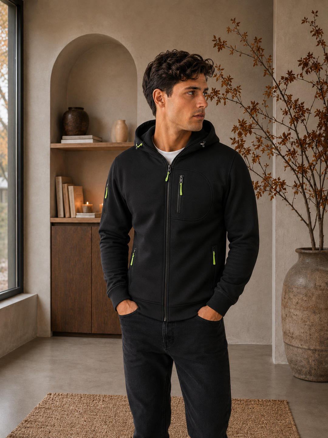 Zip Hoodie Herren Kapuze Taschen Outdoor Sport Alltag