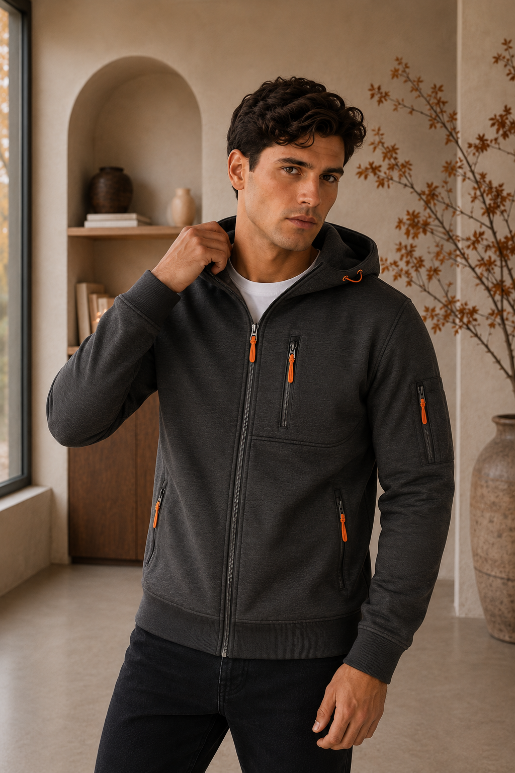 Zip Hoodie Herren Kapuze Taschen Outdoor Sport Alltag