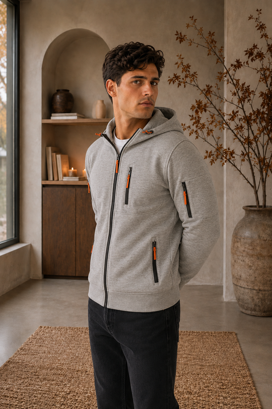 Zip Hoodie Herren Kapuze Taschen Outdoor Sport Alltag