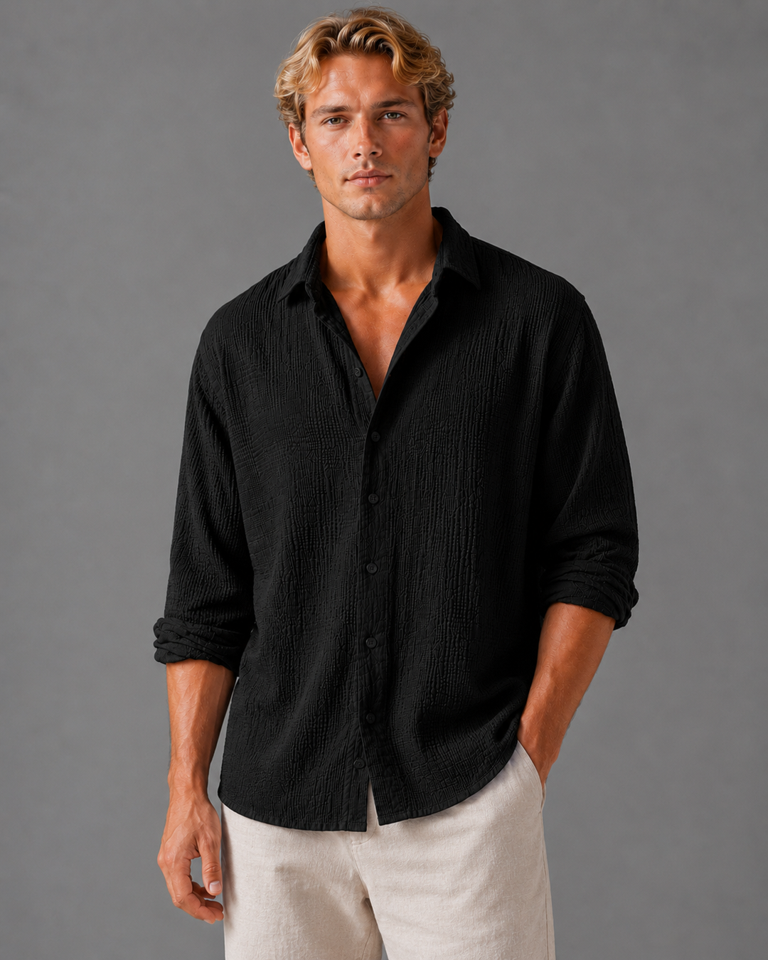 Strukturiertes Button-Up Hemd Herren Sommer Casual
