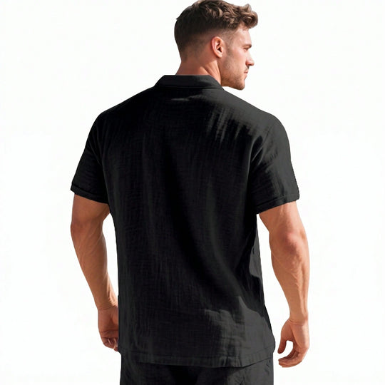 Leinen Henley Hemd Herren Kurzarm V-Ausschnitt Strand