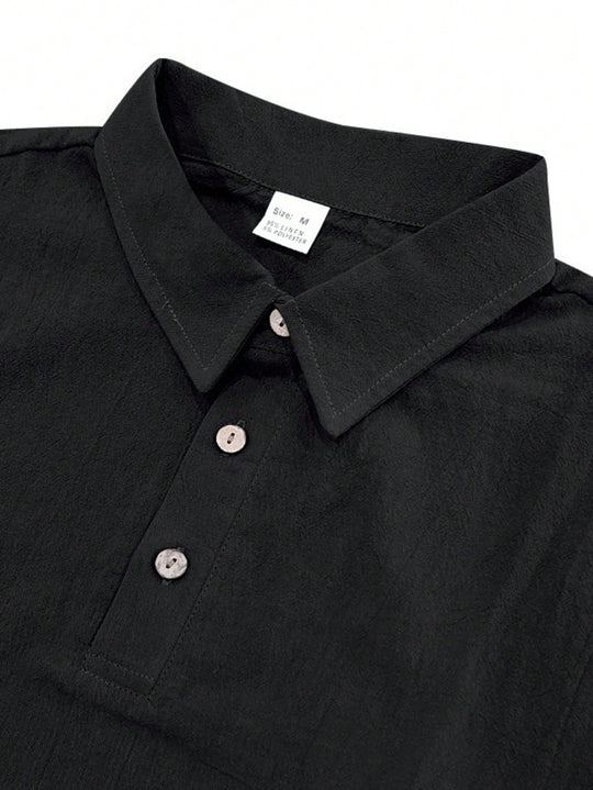 Leinen Henley Hemd Herren Kurzarm V-Ausschnitt Strand
