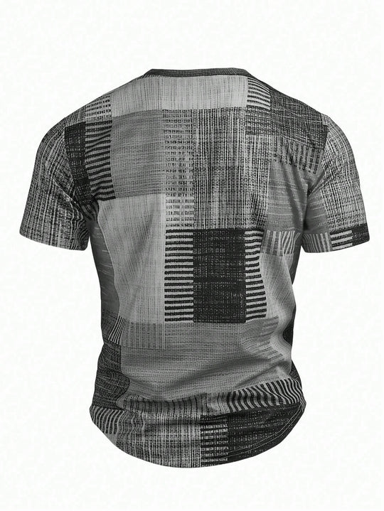 Kariertes 3D Print Henley Hemd Herren Kurzarm Sport
