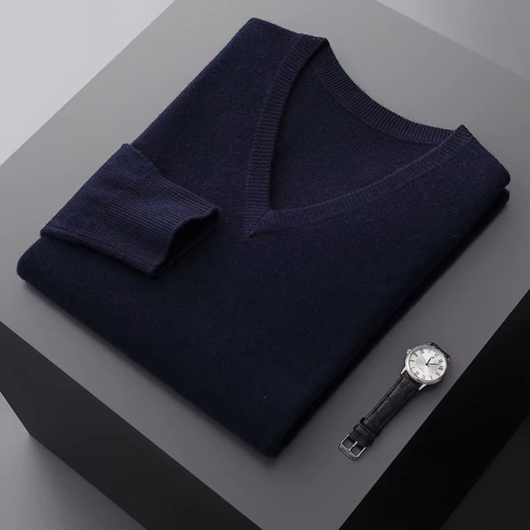 Merino V-Ausschnitt Pullover Herren Strick Elegant