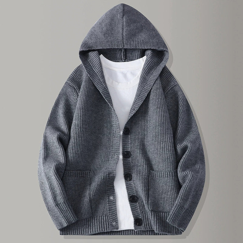Strick Kapuzen Cardigan Herren Strickjacke Kapuze Warm