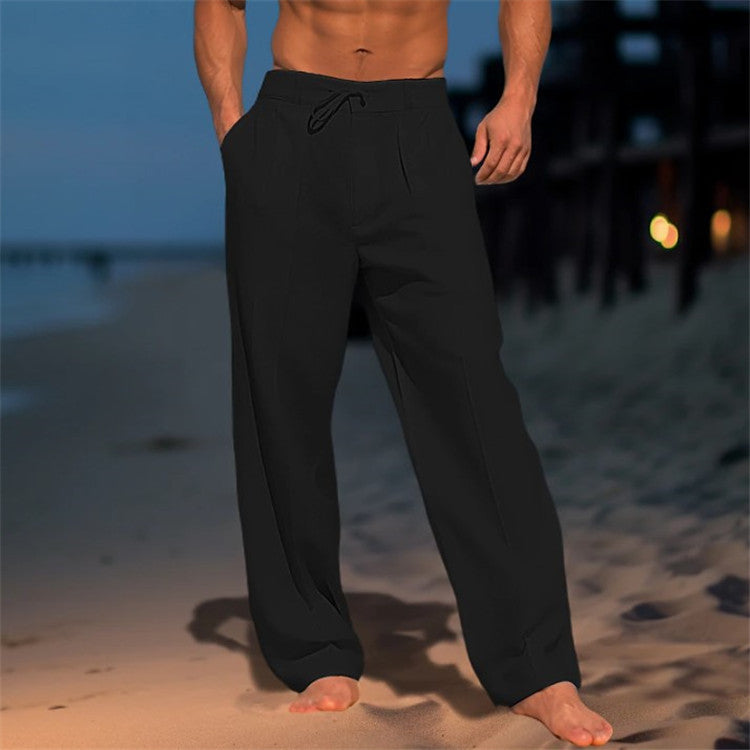 Herren Strandhose mit Kordelzug – Leichte Baumwoll-Leinen Sommerhose