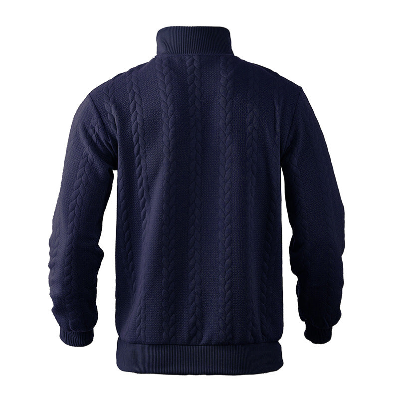 Zopfstrick Pullover Herren Wollmix Halbzip Rippbündchen