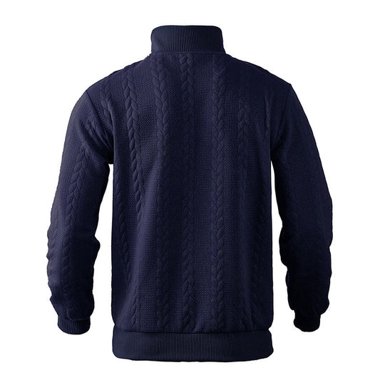 Zopfstrick Pullover Herren Wollmix Halbzip Rippbündchen