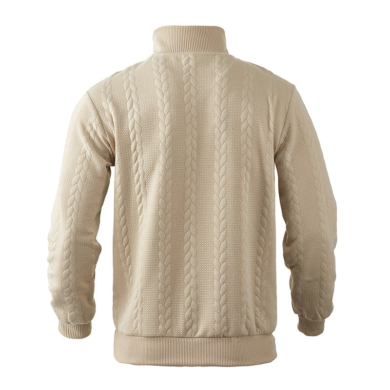 Zopfstrick Pullover Herren Wollmix Halbzip Rippbündchen