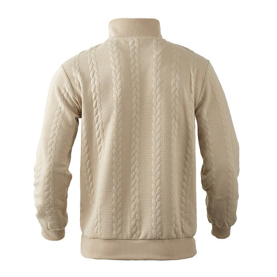 Zopfstrick Pullover Herren Wollmix Halbzip Rippbündchen