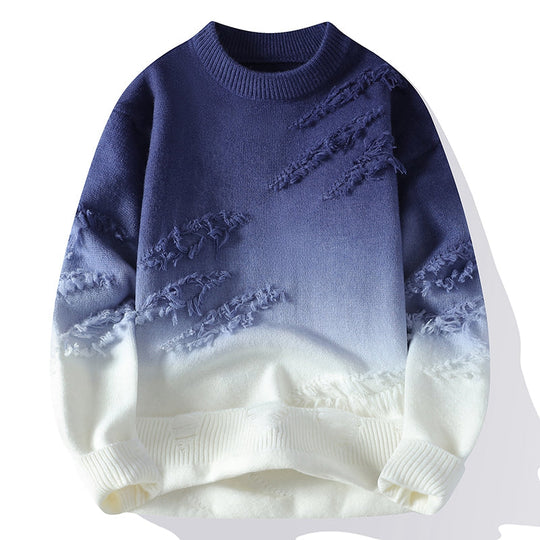 Farbverlauf Pullover Herren Fransen Weicher Feinstrick