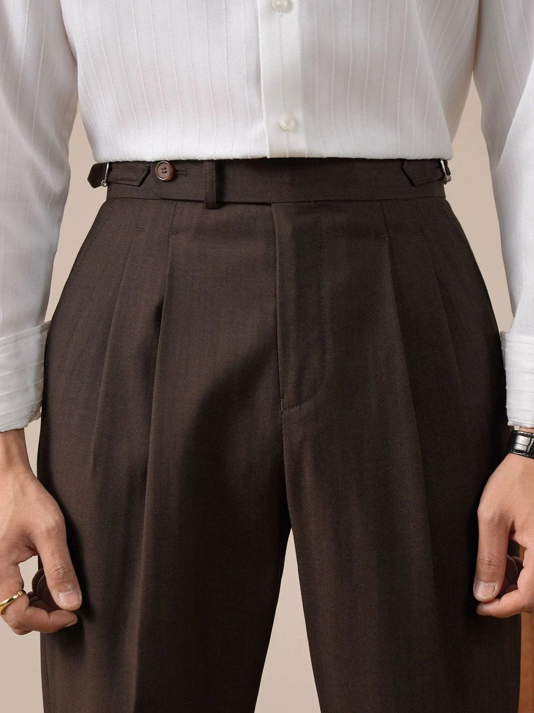 Bundfalten Anzughose Herren Hochbund Tailliert Elegant