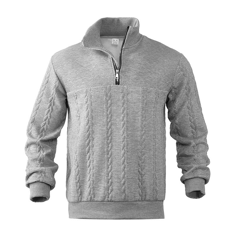 Zopfstrick Pullover Herren Wollmix Halbzip Rippbündchen