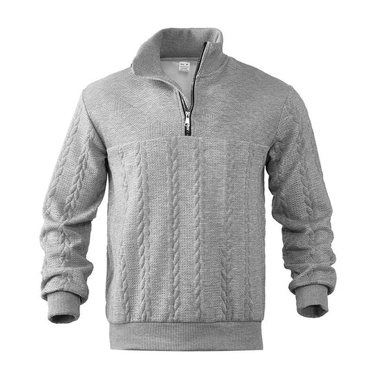 Zopfstrick Pullover Herren Wollmix Halbzip Rippbündchen