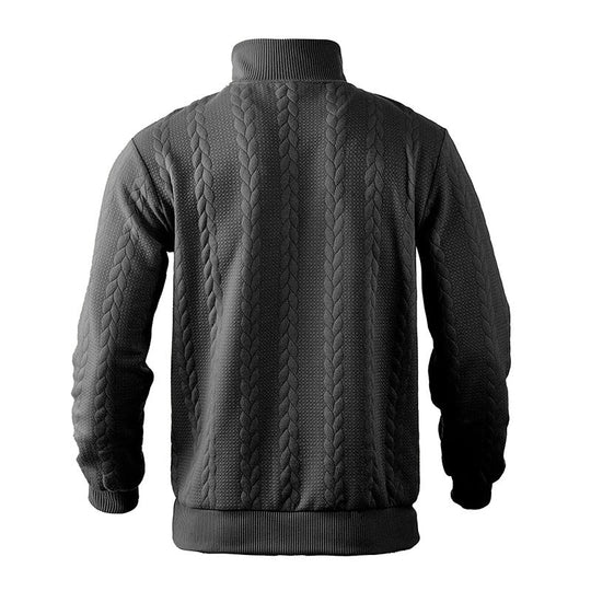Zopfstrick Pullover Herren Wollmix Halbzip Rippbündchen