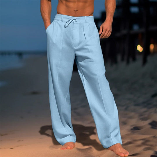 Herren Strandhose mit Kordelzug – Leichte Baumwoll-Leinen Sommerhose
