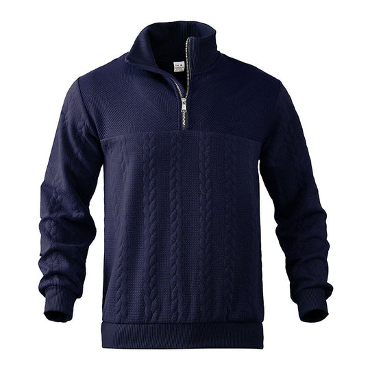 Zopfstrick Pullover Herren Wollmix Halbzip Rippbündchen