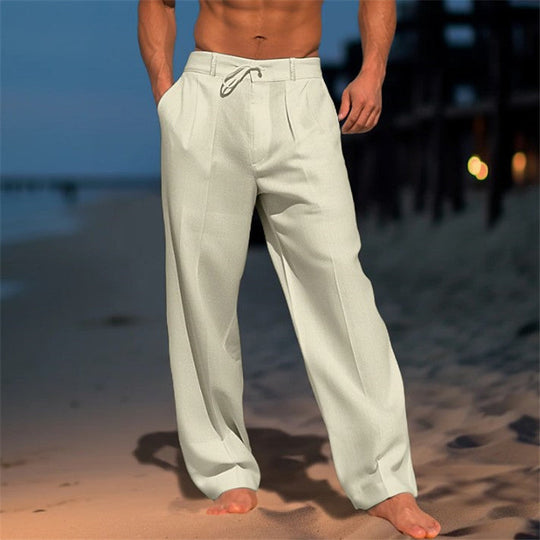 Herren Strandhose mit Kordelzug – Leichte Baumwoll-Leinen Sommerhose