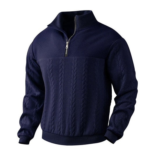 Zopfstrick Pullover Herren Wollmix Halbzip Rippbündchen