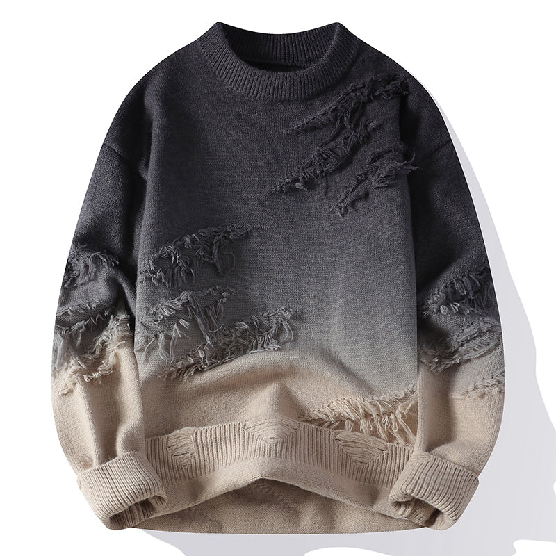 Farbverlauf Pullover Herren Fransen Weicher Feinstrick