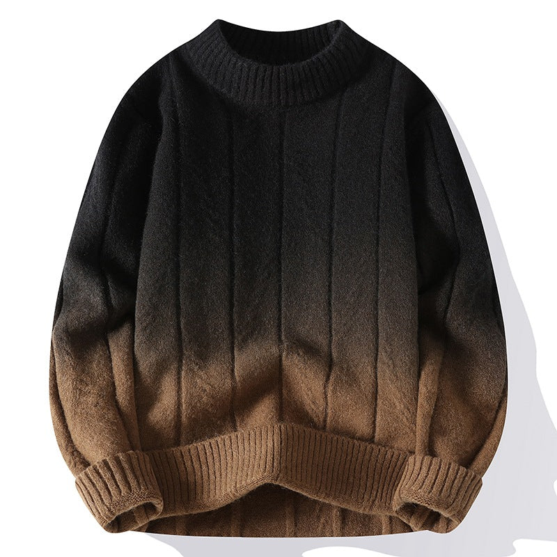 Farbverlauf Pullover Herren Wolle Weich Rundhals