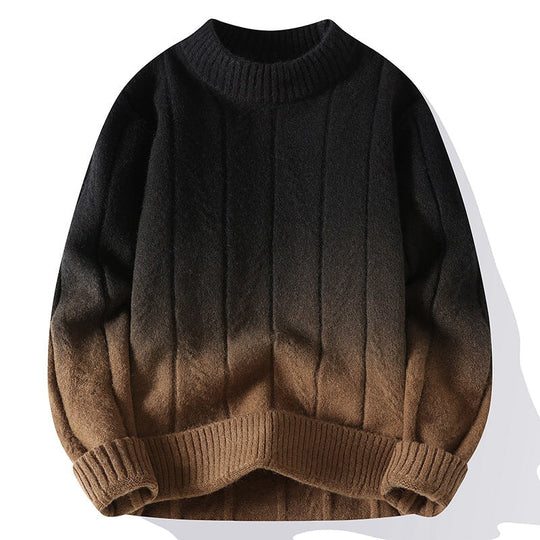 Farbverlauf Pullover Herren Wolle Weich Rundhals