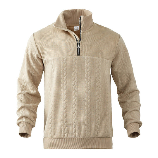 Zopfstrick Pullover Herren Wollmix Halbzip Rippbündchen