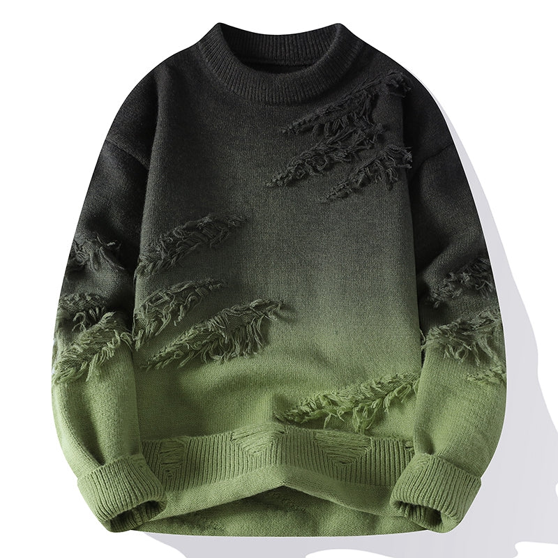 Farbverlauf Pullover Herren Fransen Weicher Feinstrick
