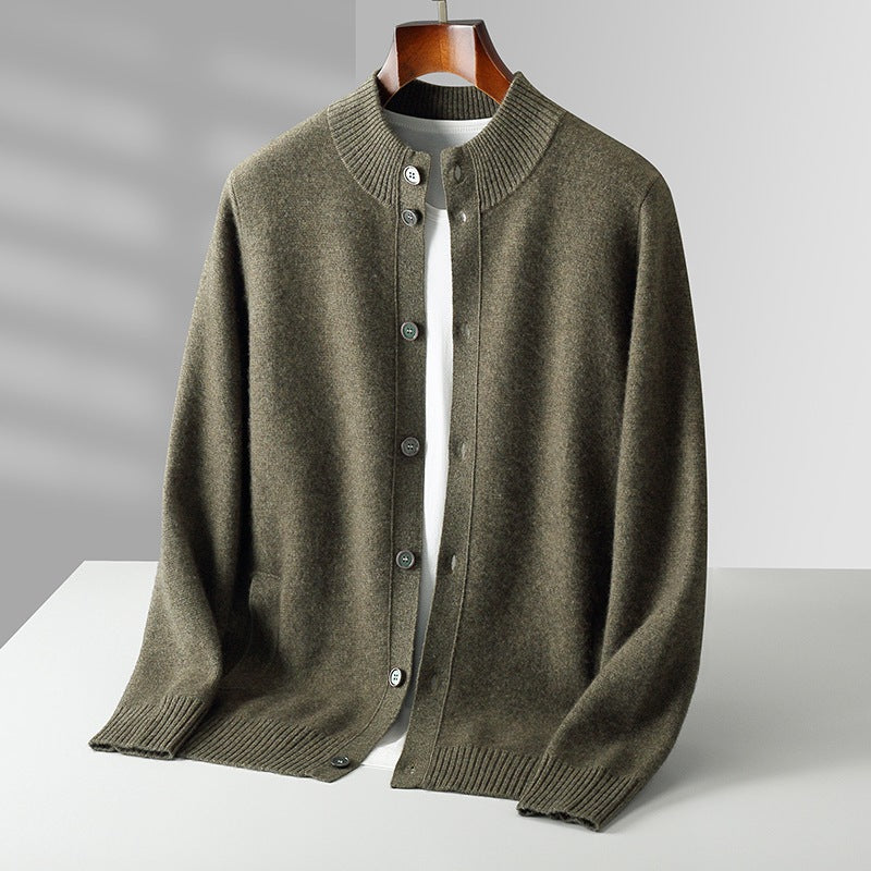 Merinowolle Cardigan Herren Feinstrick Rippdetails