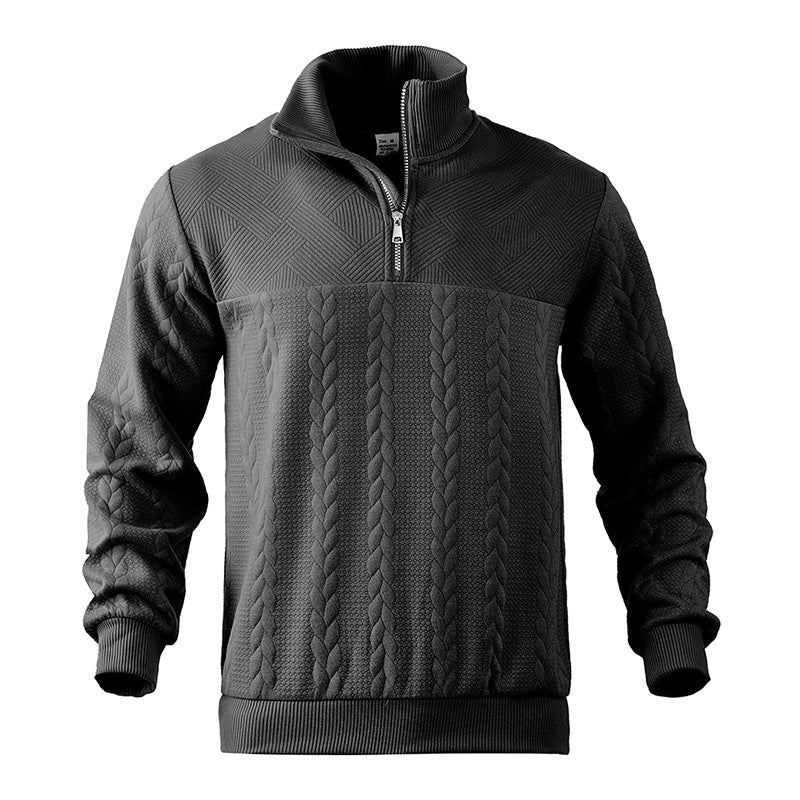 Zopfstrick Pullover Herren Wollmix Halbzip Rippbündchen