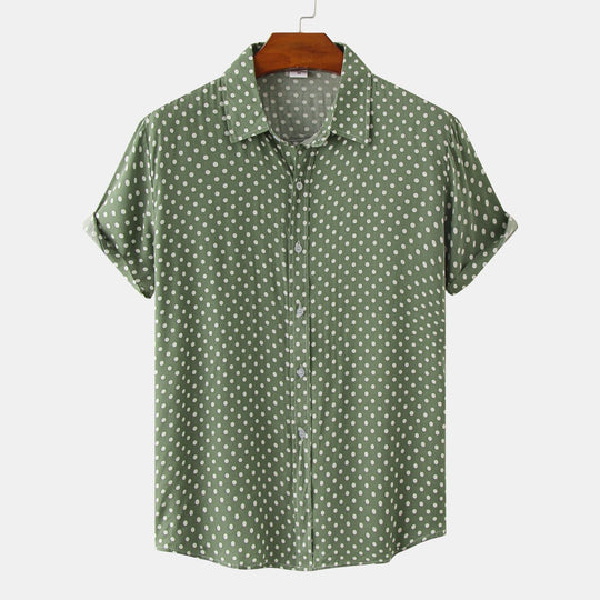 Gepunktetes Kurzarm Sommerhemd Herren Casual Freizeit