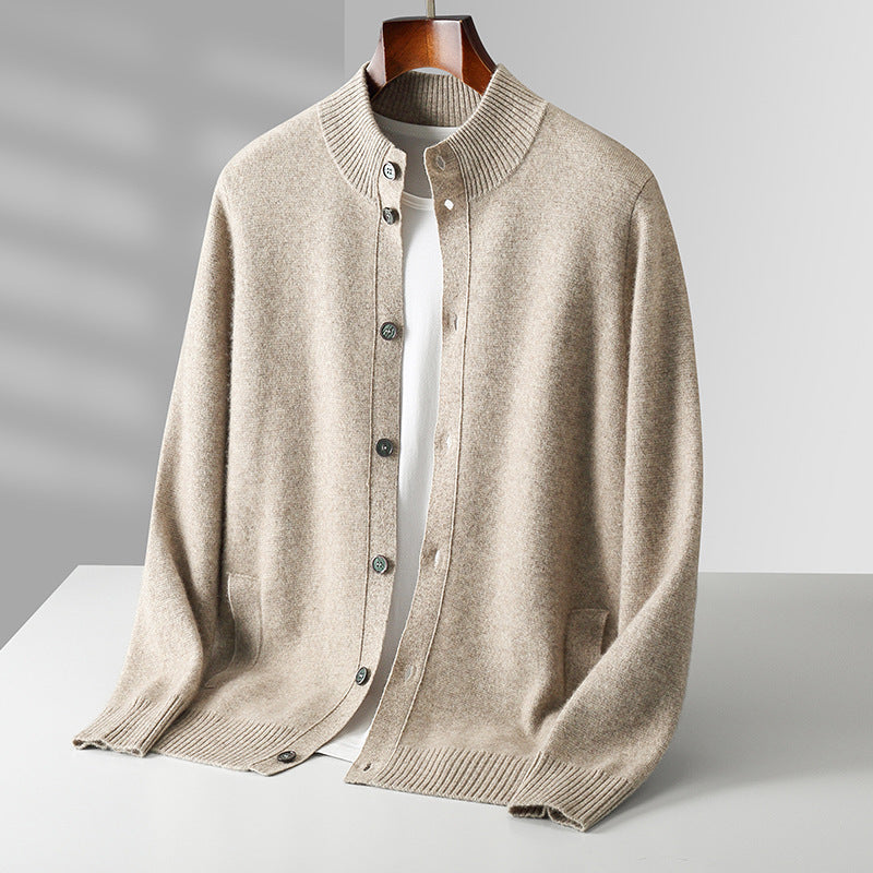 Merinowolle Cardigan Herren Feinstrick Rippdetails