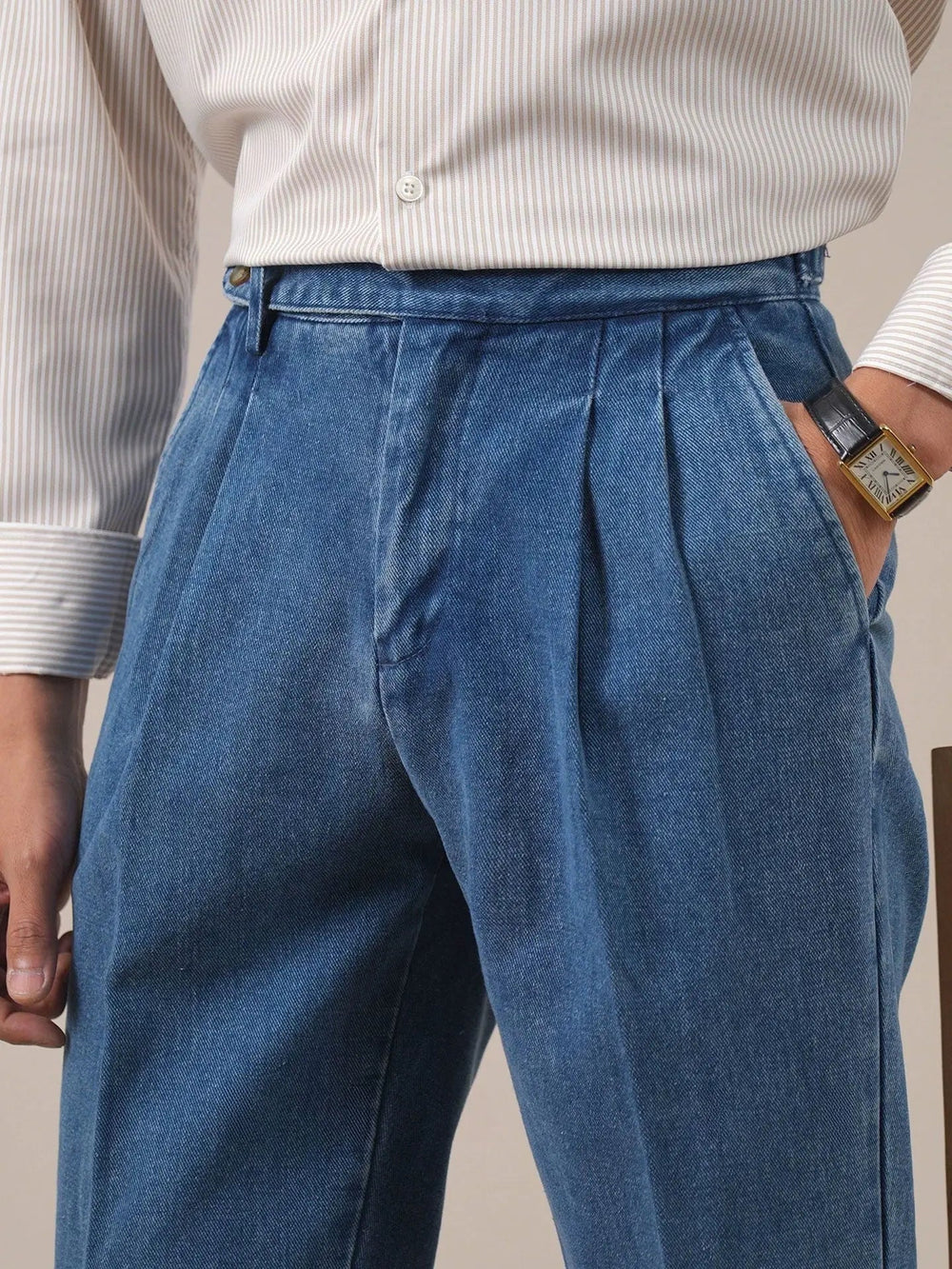 Gurkha Bundfalten Hose Herren Denim Jeans Elegant