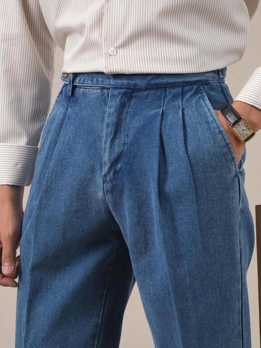 Gurkha Bundfalten Hose Herren Denim Jeans Elegant