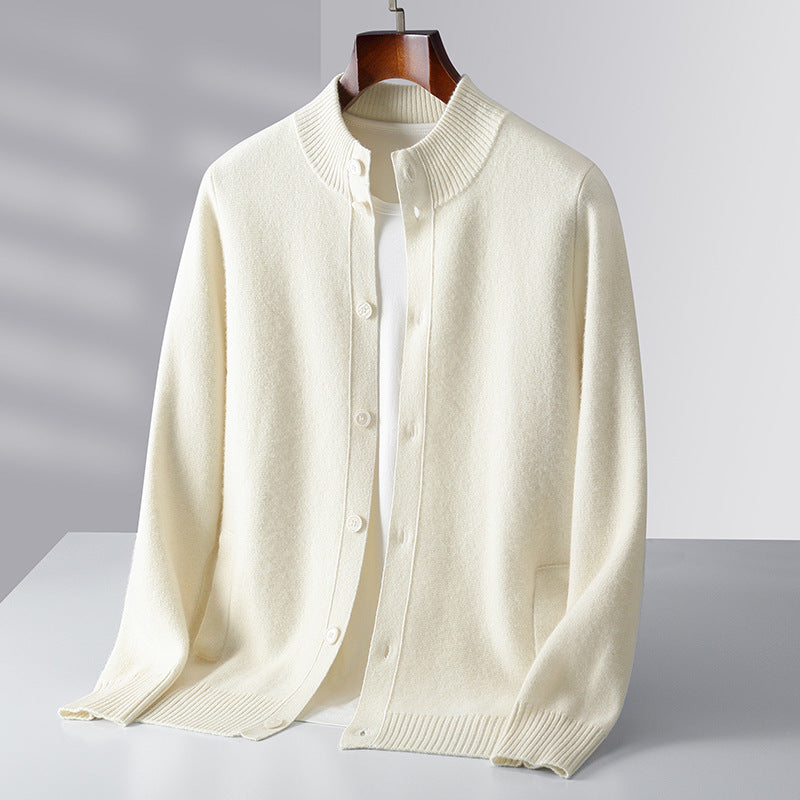 Merinowolle Cardigan Herren Feinstrick Rippdetails