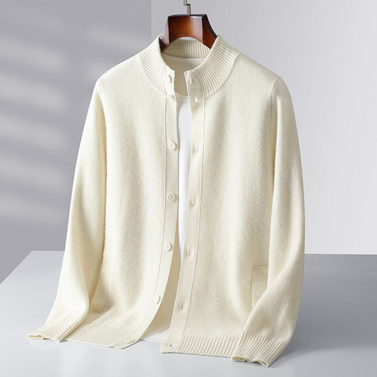 Merinowolle Cardigan Herren Feinstrick Rippdetails