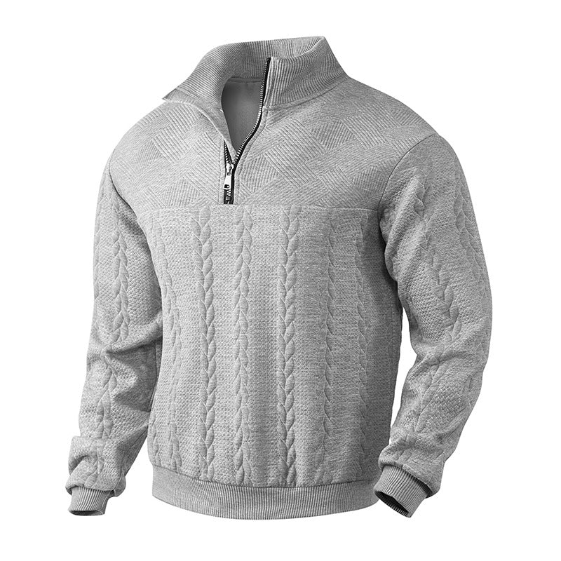 Zopfstrick Pullover Herren Wollmix Halbzip Rippbündchen
