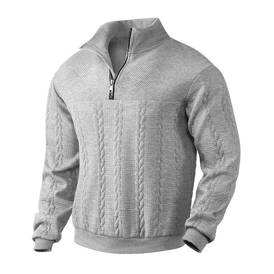 Zopfstrick Pullover Herren Wollmix Halbzip Rippbündchen