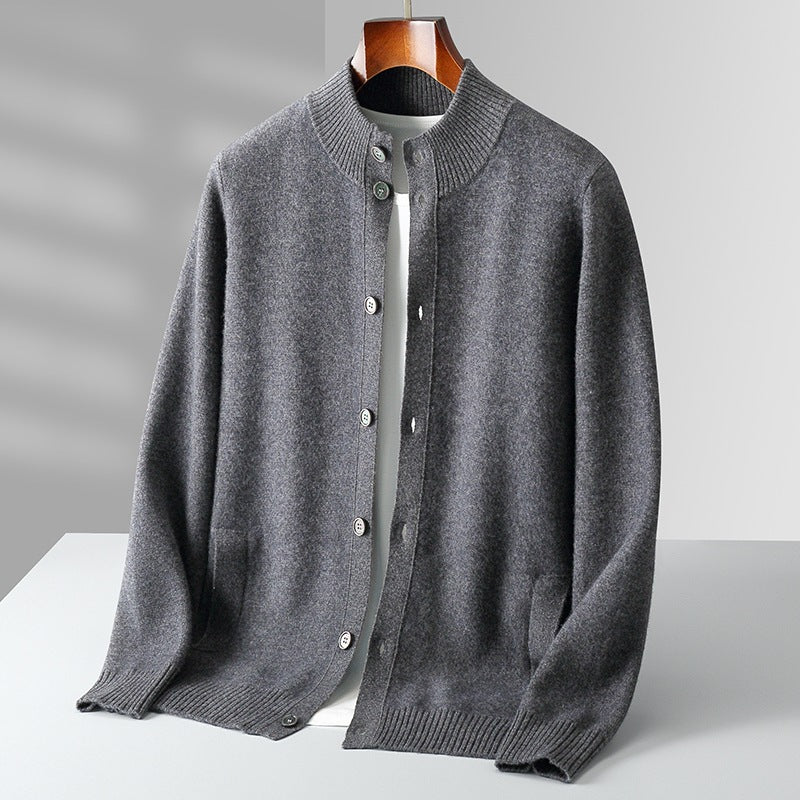 Merinowolle Cardigan Herren Feinstrick Rippdetails