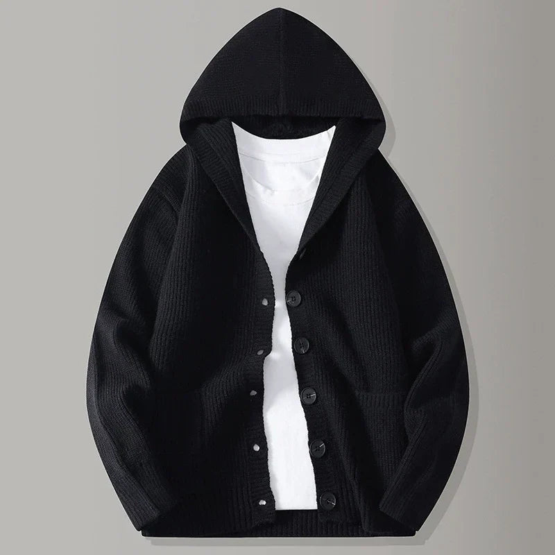 Strick Kapuzen Cardigan Herren Strickjacke Kapuze Warm