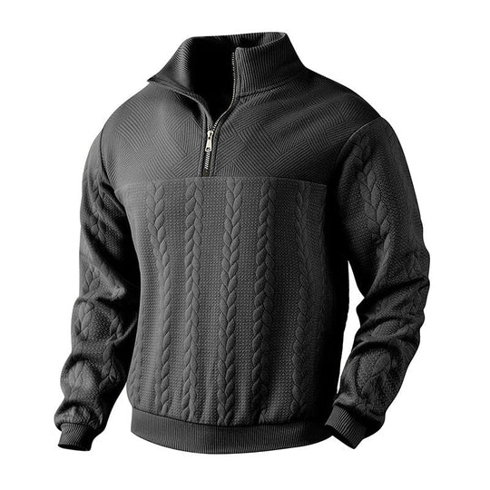 Zopfstrick Pullover Herren Wollmix Halbzip Rippbündchen