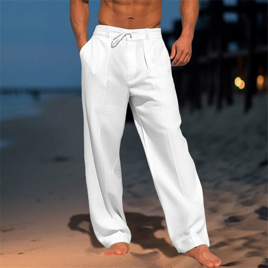 Herren Strandhose mit Kordelzug – Leichte Baumwoll-Leinen Sommerhose