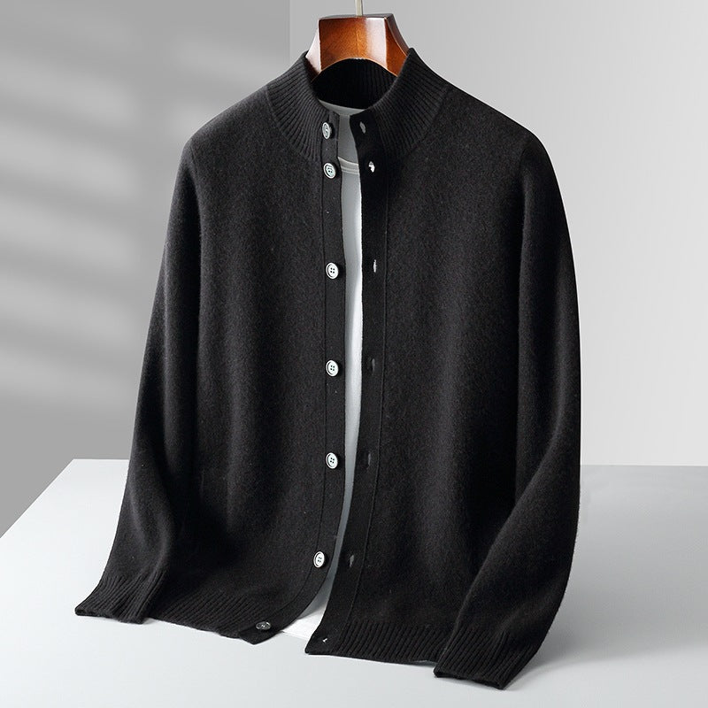 Merinowolle Cardigan Herren Feinstrick Rippdetails