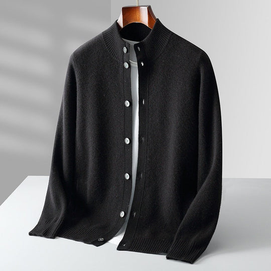 Merinowolle Cardigan Herren Feinstrick Rippdetails
