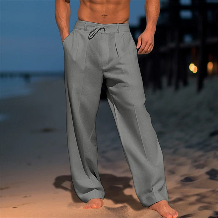 Herren Strandhose mit Kordelzug – Leichte Baumwoll-Leinen Sommerhose