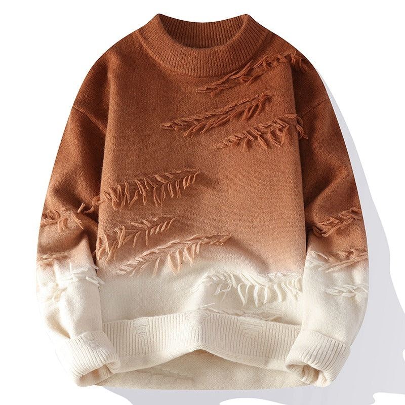 Farbverlauf Pullover Herren Fransen Weicher Feinstrick