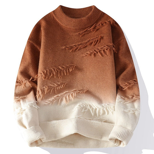Farbverlauf Pullover Herren Fransen Weicher Feinstrick