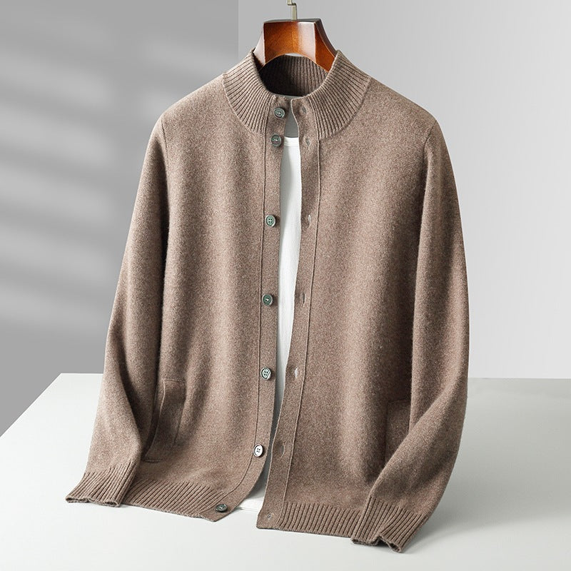 Merinowolle Cardigan Herren Feinstrick Rippdetails