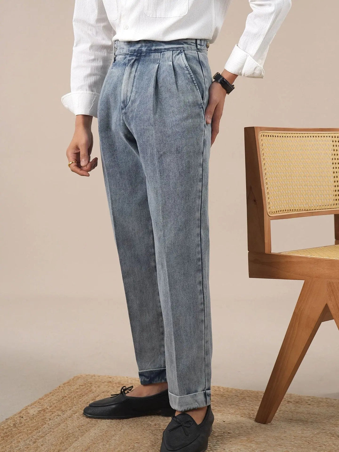 Gurkha Bundfalten Hose Herren Denim Jeans Elegant