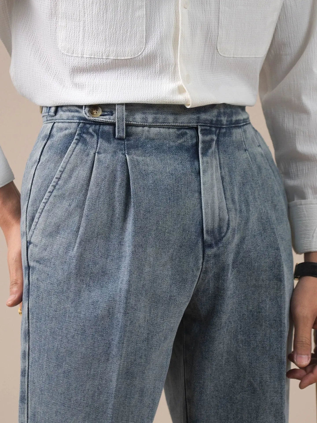 Gurkha Bundfalten Hose Herren Denim Jeans Elegant